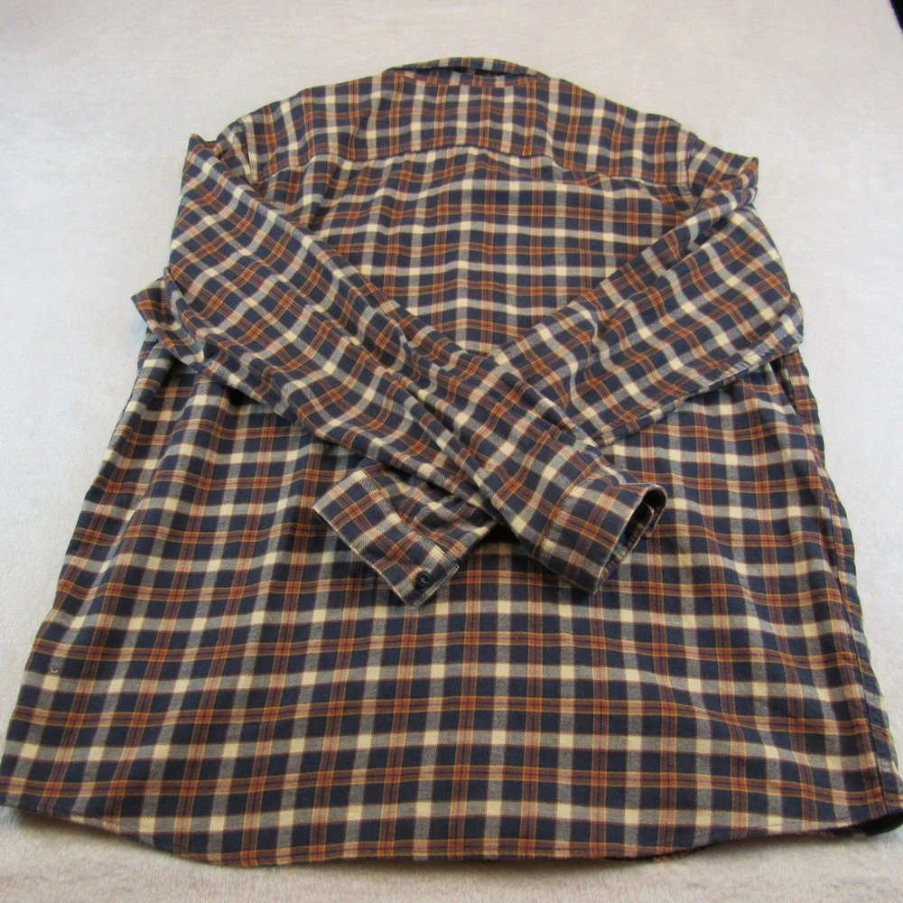 Patagonia Flannel Shirt Mens XL Blue Orange Plaid Excellent Organic Cotton L/S